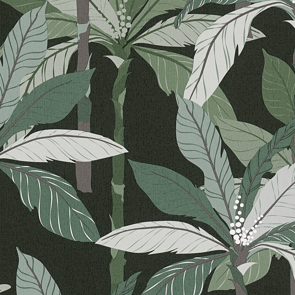             Papel pintado tropical con diseño de palmeras - verde, negro
        
