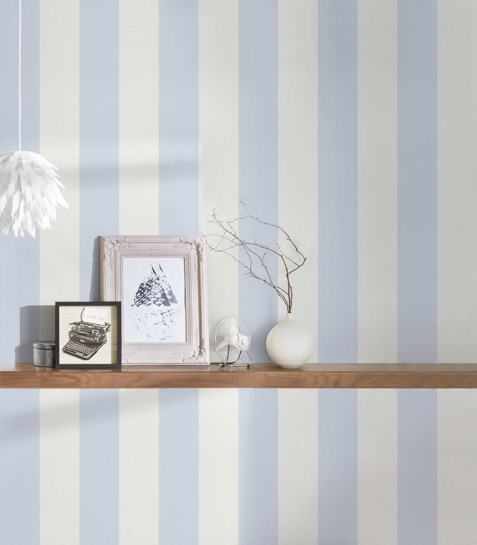             Block stripes wallpaper with textile look for young design - Blue, White
        