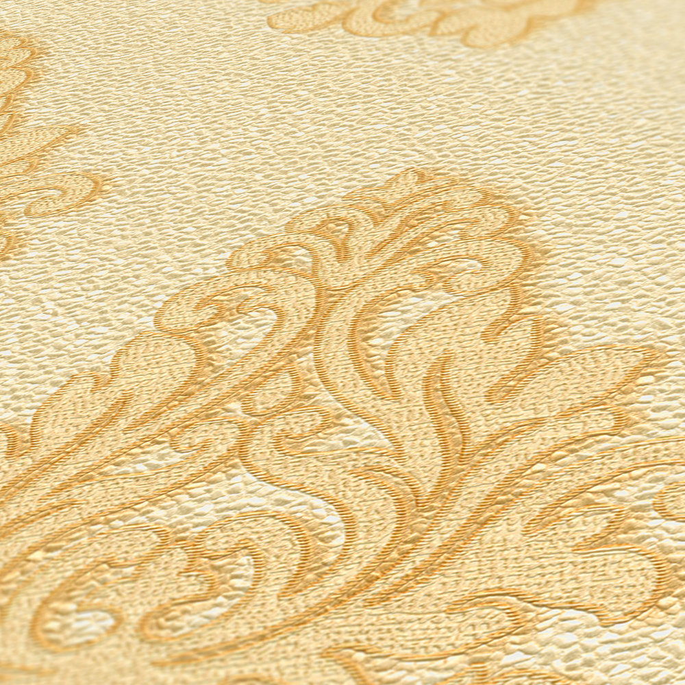             Papier peint métallique Ornements dorés & effet structuré - jaune, métallique
        