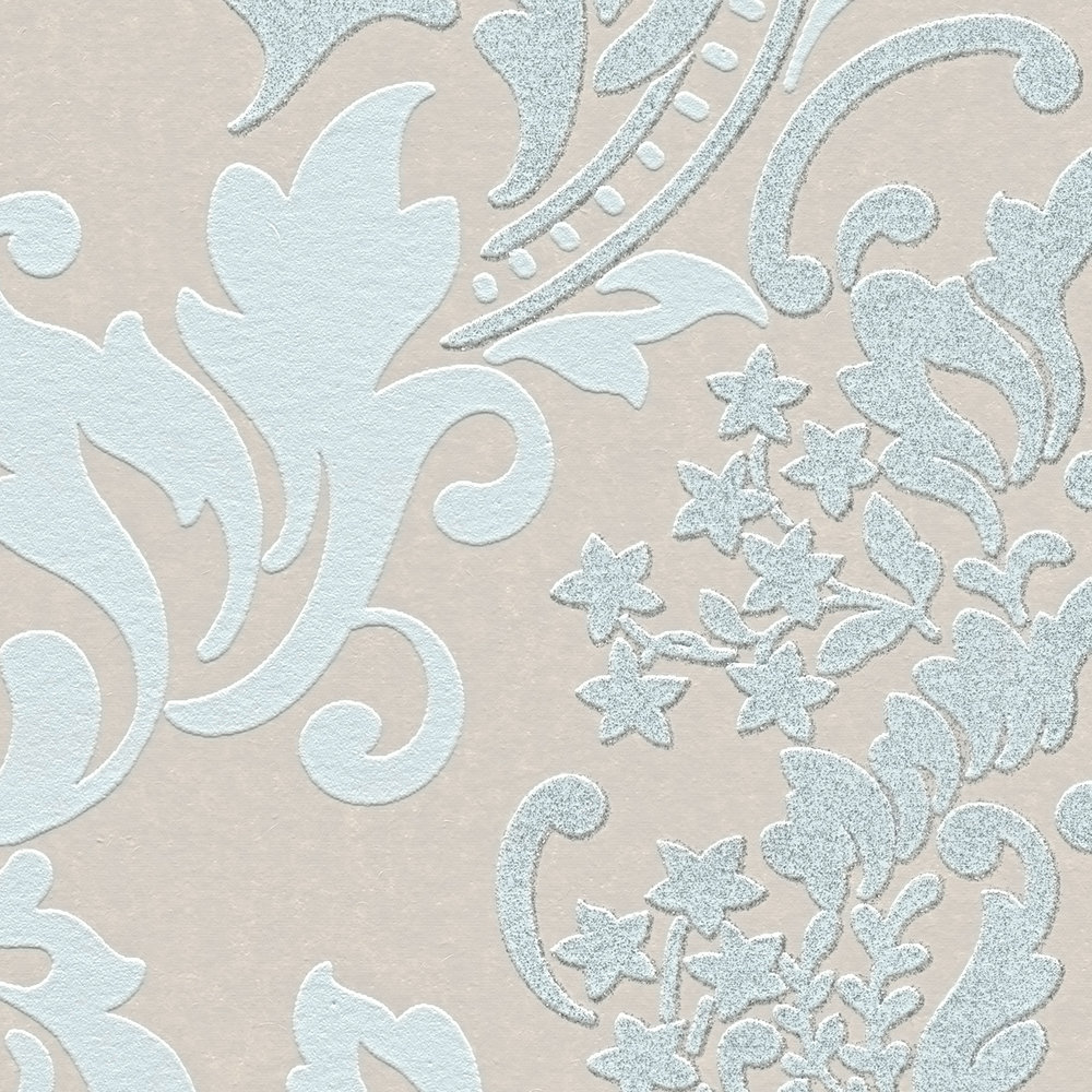             Baroque wallpaper with glitter effect - blue, beige
        