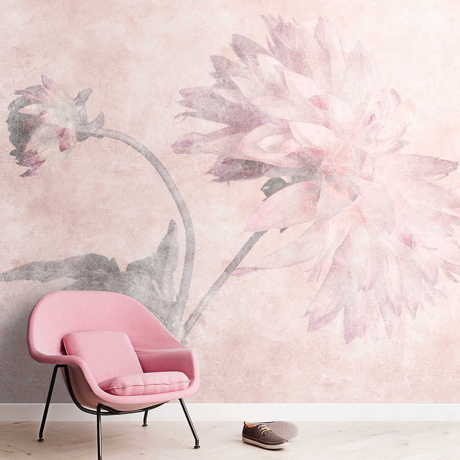 Morning Room 2 – Flower wallpaper mural dahlias in a faded fresco style
