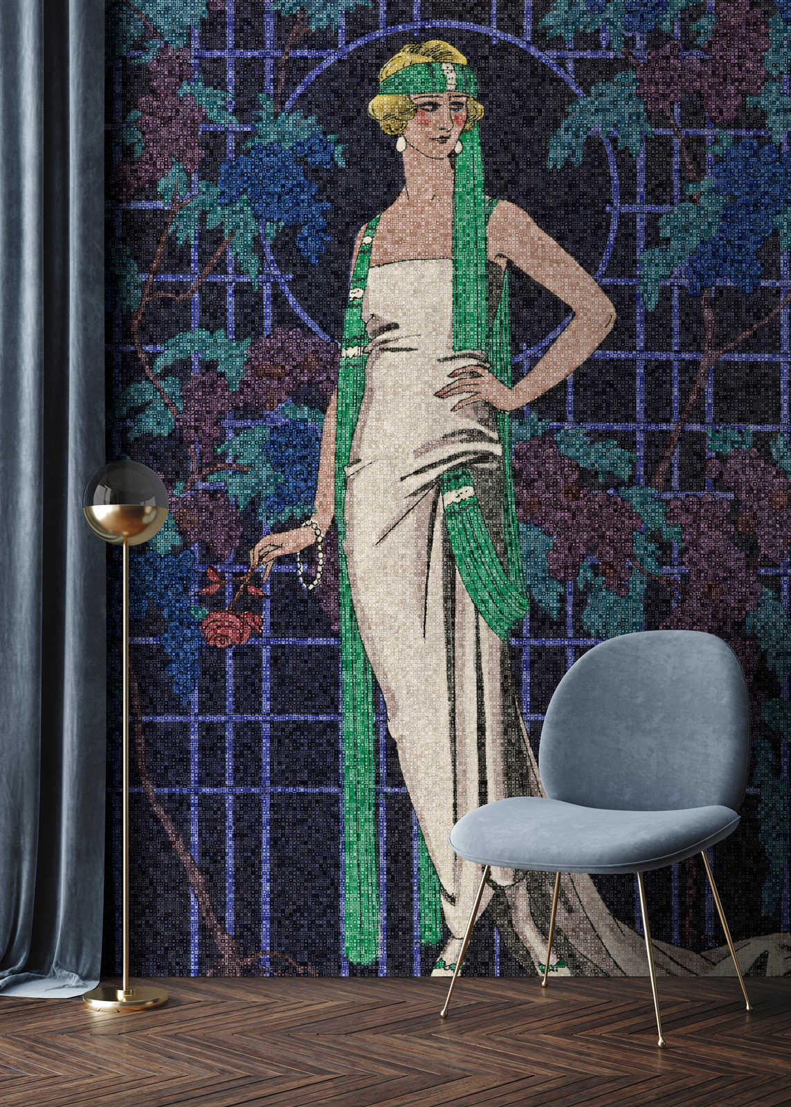             Scala 2 - Carta da parati a mosaico Art Deco Motivo donna stile anni '20
        