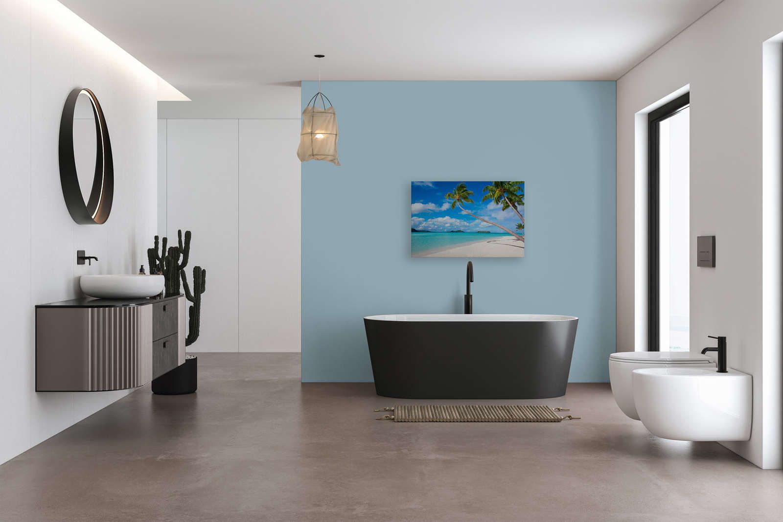             Tableau toile Plage idyllique avec eau claire et palmiers - 0,90 m x 0,60 m
        