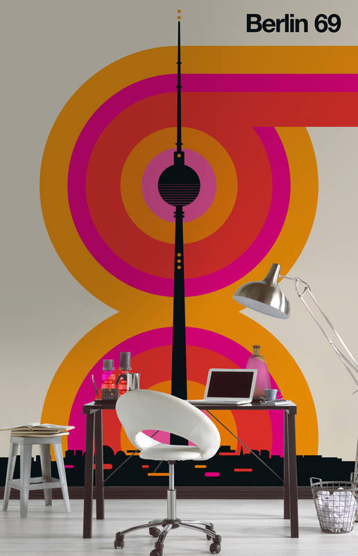             Papel pintado de la Torre de Radio de Berlín con diseño retro de los años 60
        