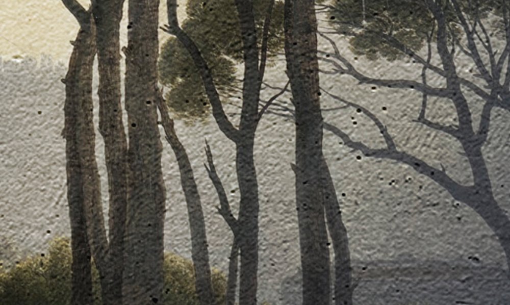             Papier peint Vintage Frestko paysage d'arbres - bleu, vert
        