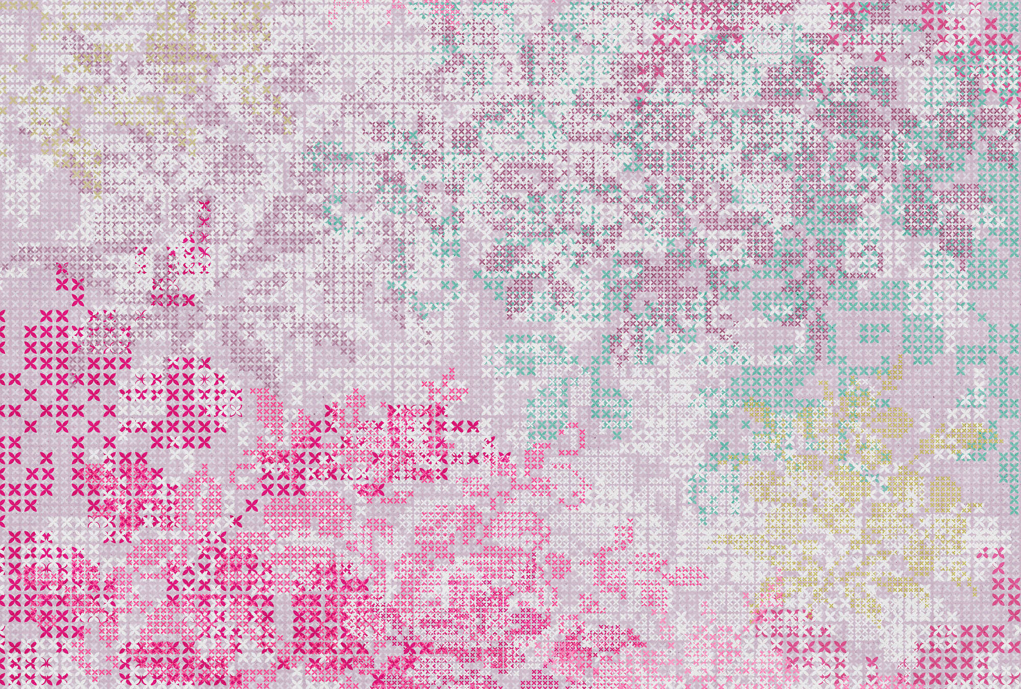             Carta da parati grafica con motivi pixel - Rosa, Grigio
        