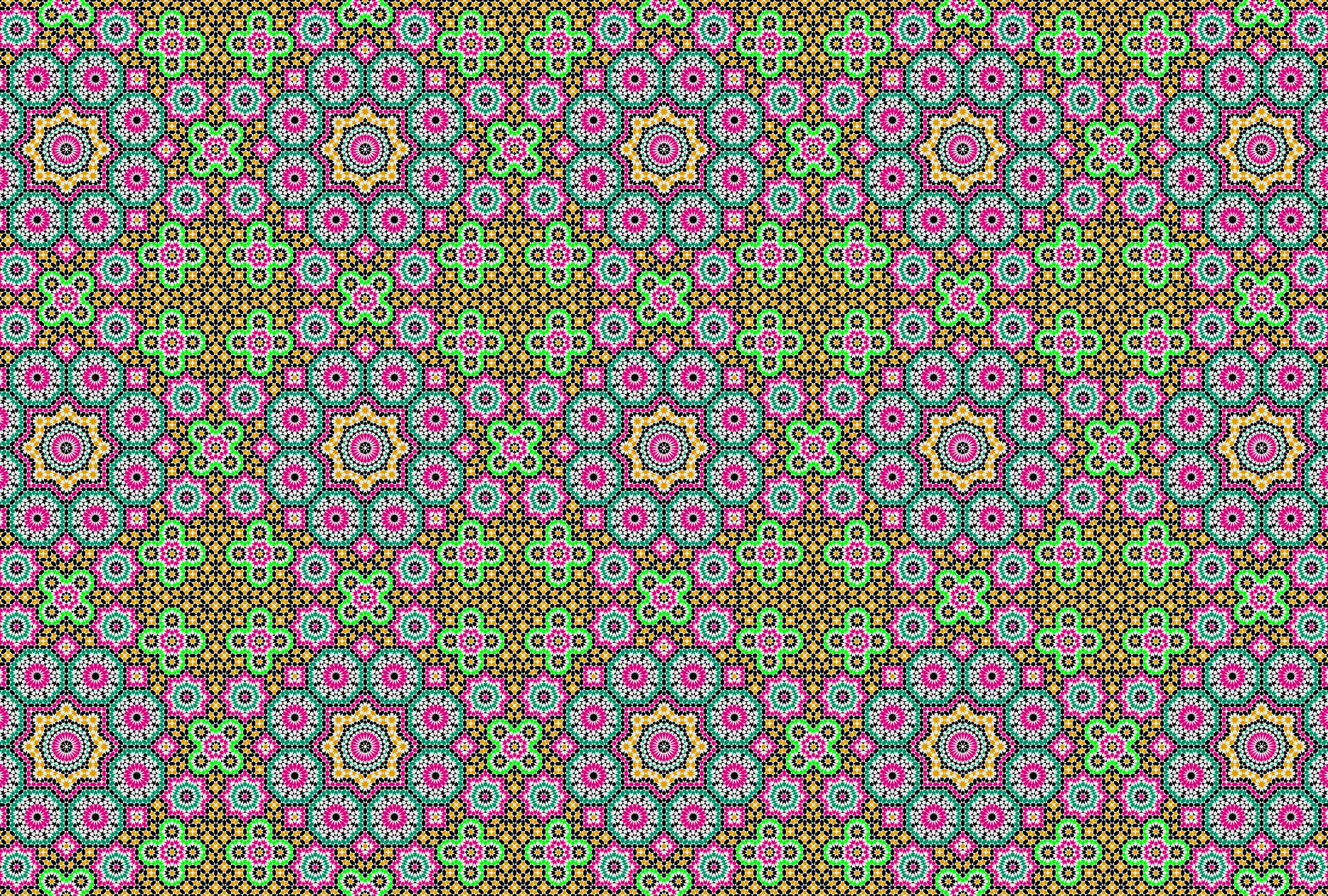             Pattern mural colourful kaleidoscope - yellow, pink
        