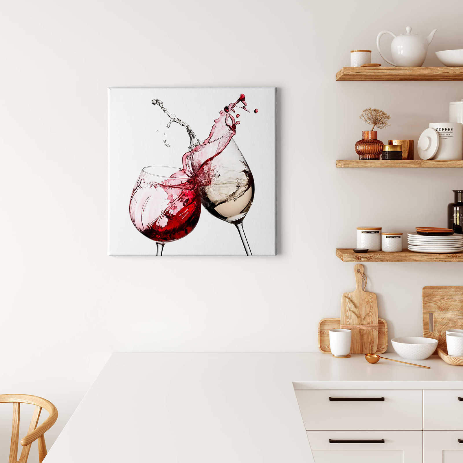             Square canvas print wine glasses – red, white
        