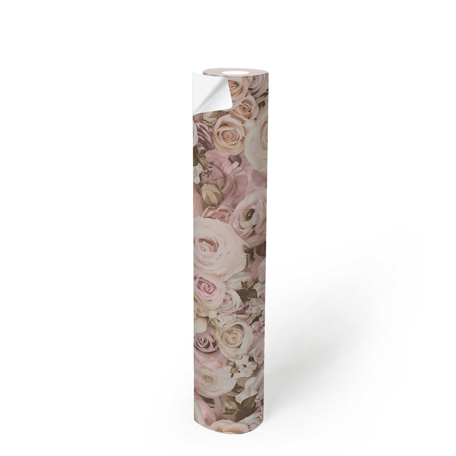             Zelfklevend behang | bloemenpatroon met rozen - roze, crème
        