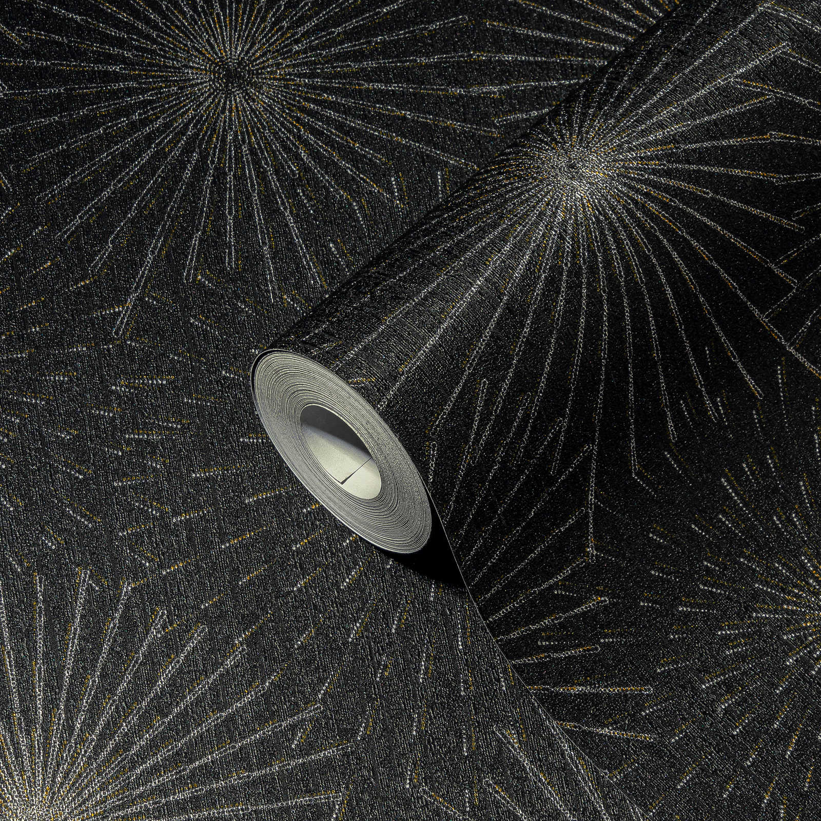            Retro behang 50s sterrensprong motief - zwart, metallic
        