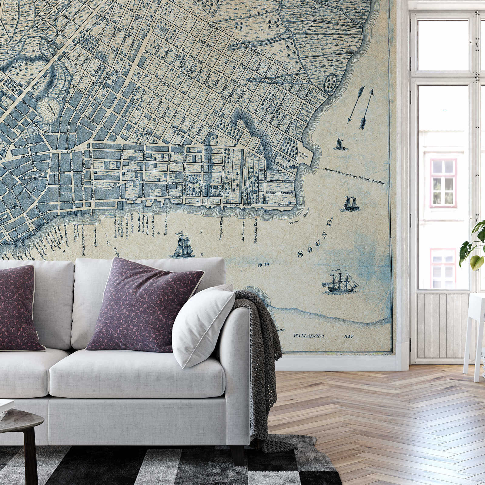             Vintage wall mural New York City Map - Blue, White
        