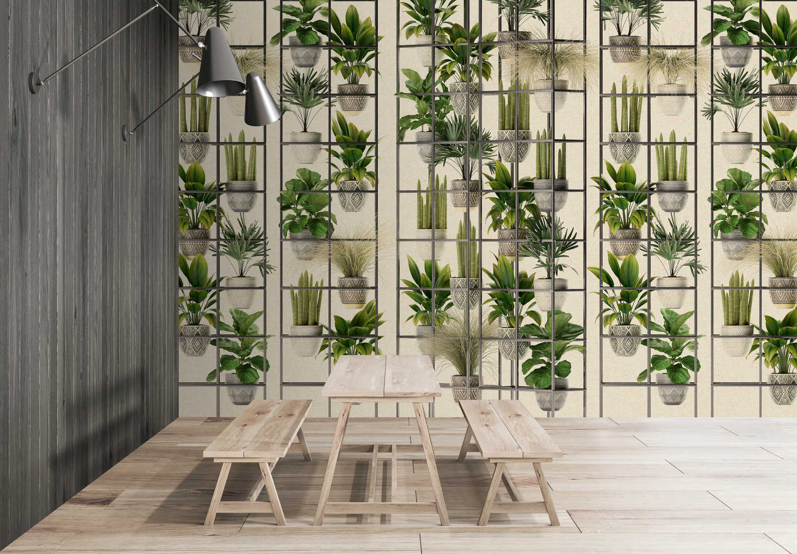             Plant Shop 2 - Papier peint panoramique mur de plantes modernes en vert & gris
        