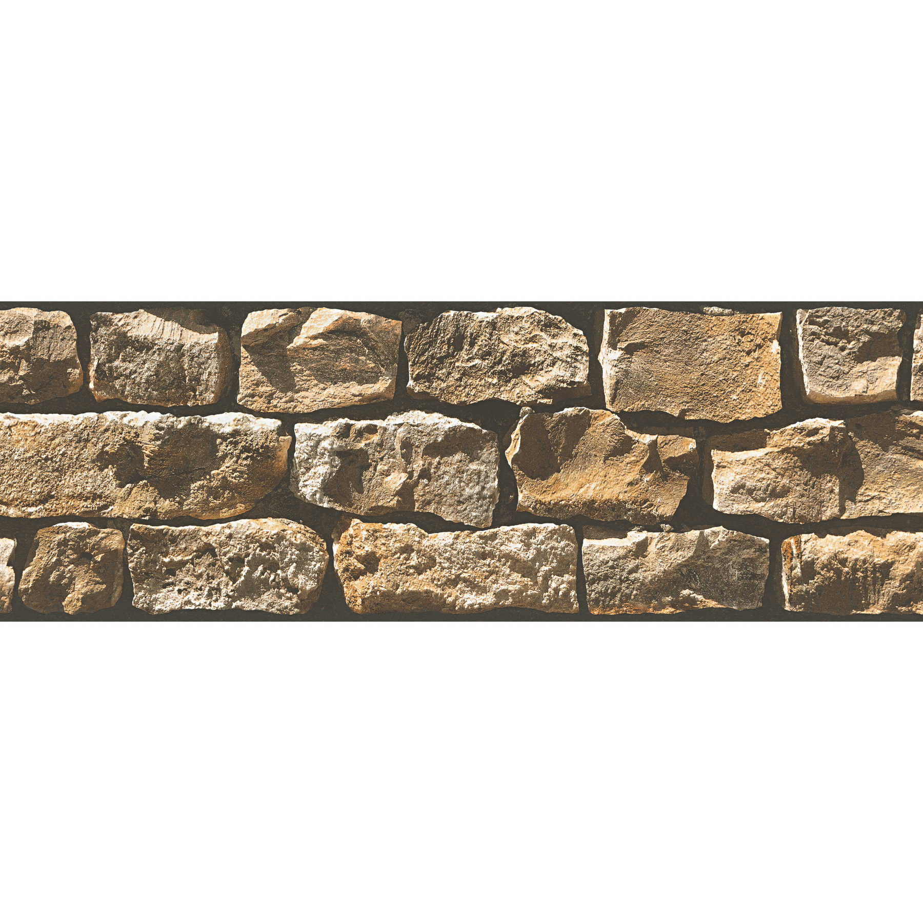 Stone look wallpaper border with 3D effect - beige, brown
