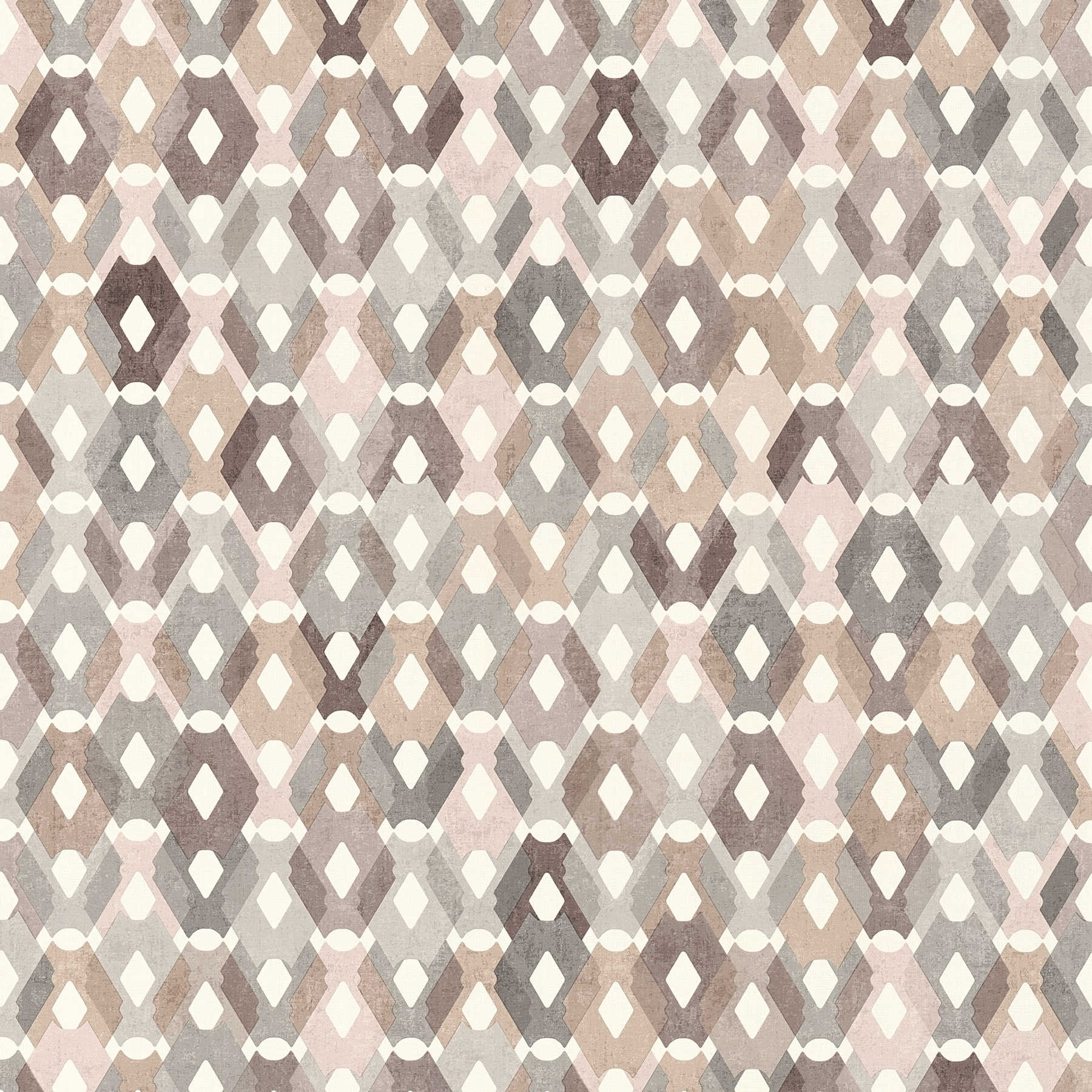 Pattern wallpaper diamonds in vintage look - beige, brown

