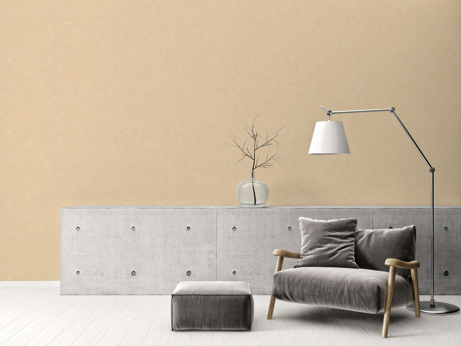             Single-coloured non-woven wallpaper in textile look - beige, brown
        