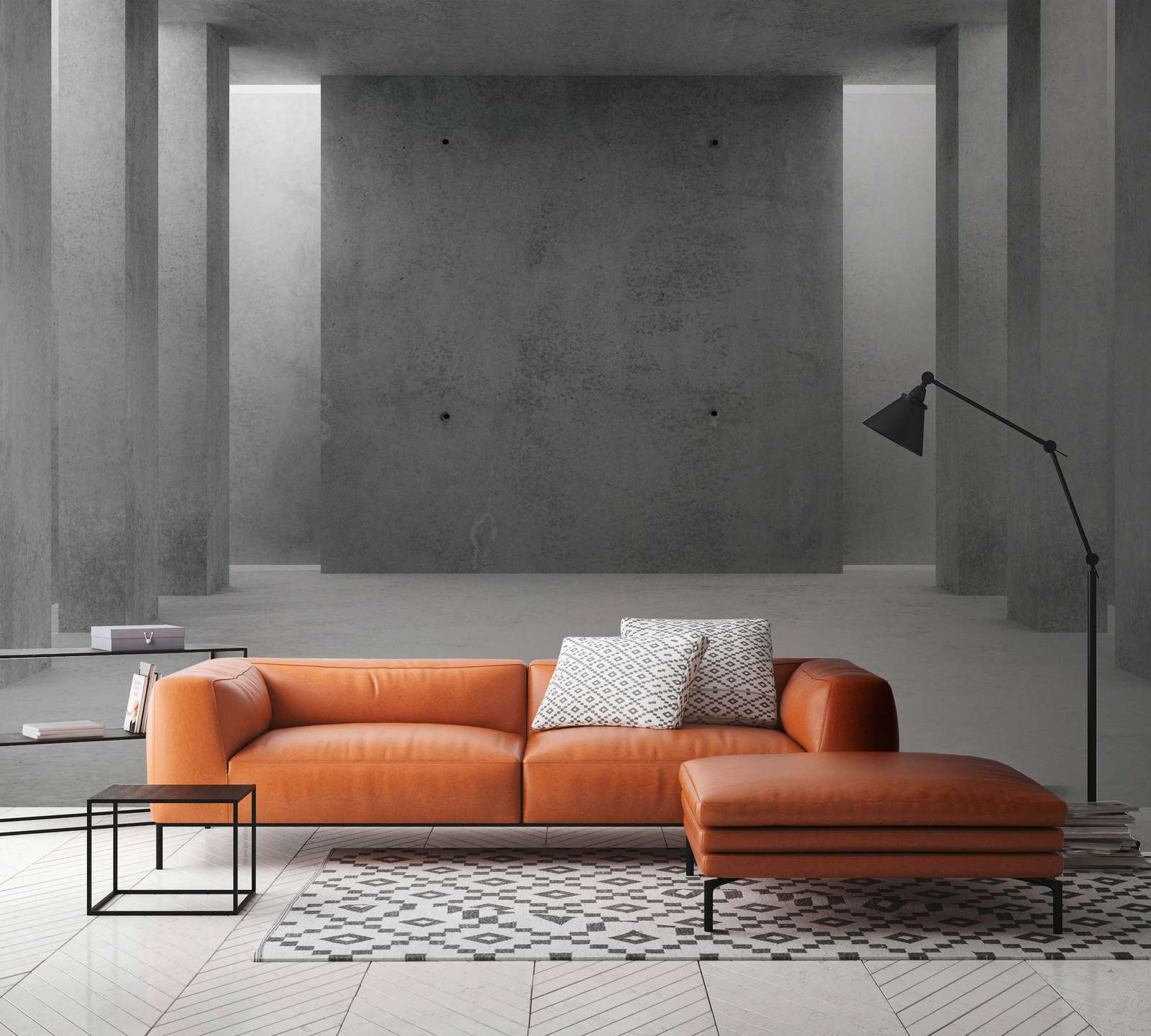             Photo wallpaper with a 3D concrete room - Grey
        