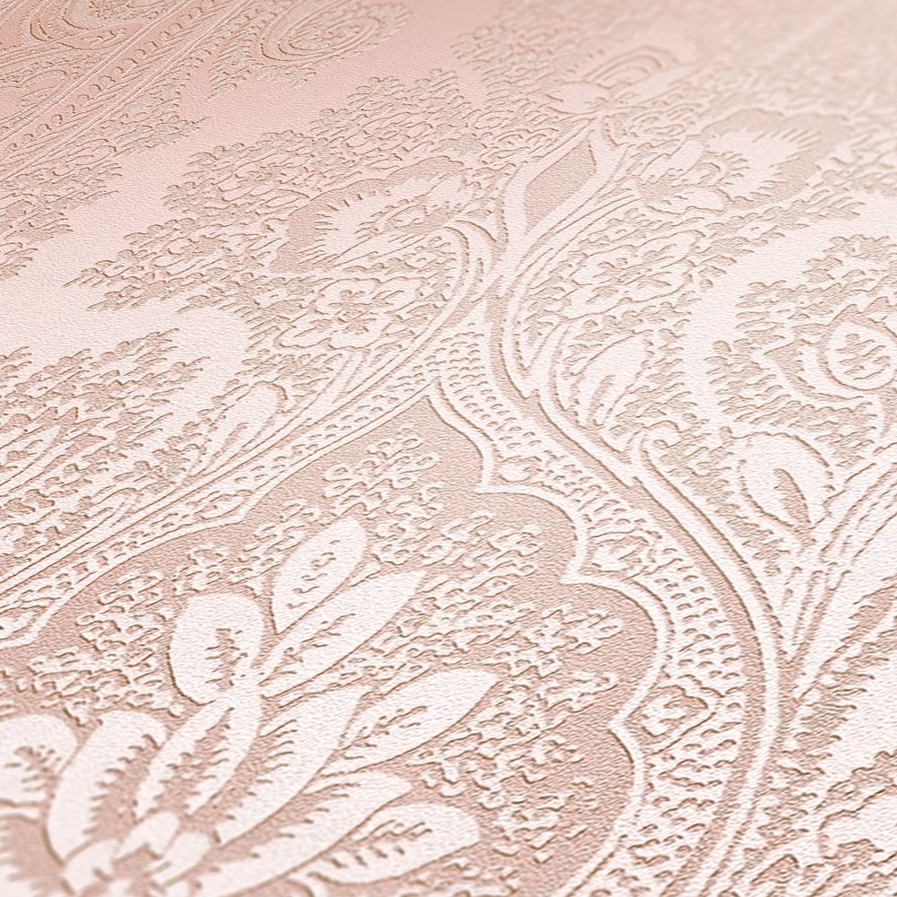             Papier peint boho rose avec motif ornemental - métallique, rose
        