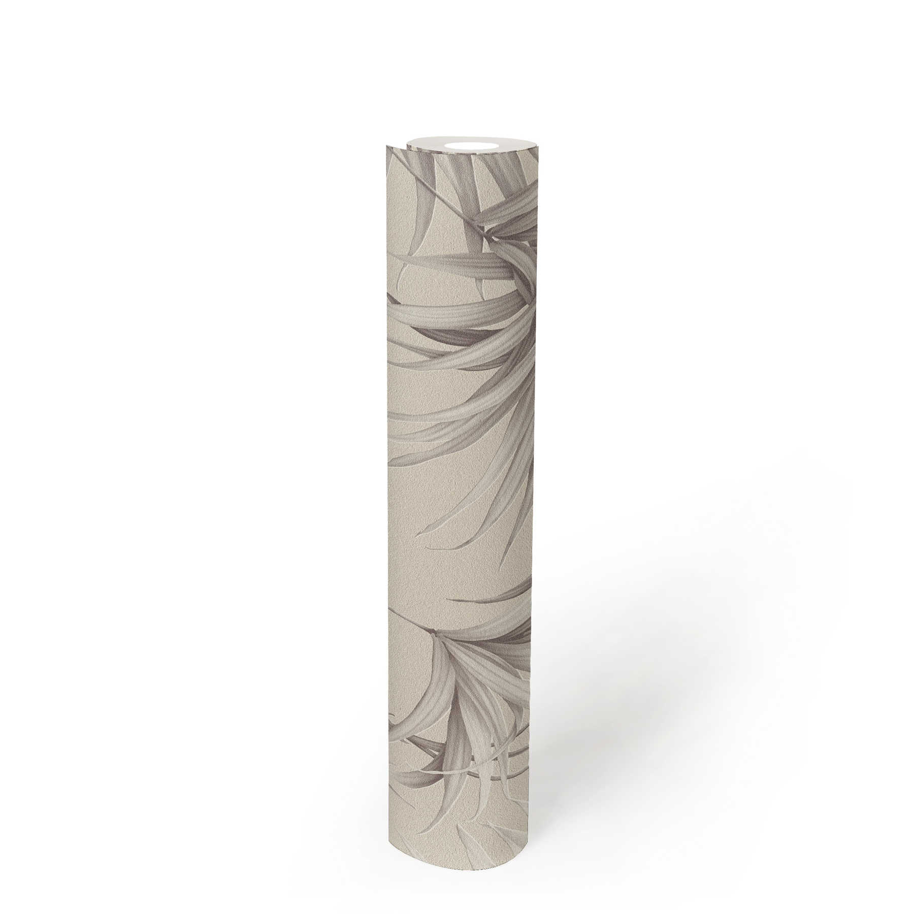             Feuilles de palmier papier peint avec effet structuré - beige, gris
        