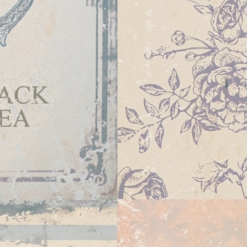             Papel pintado Collage de la hora del té en estilo campestre - azul, gris
        