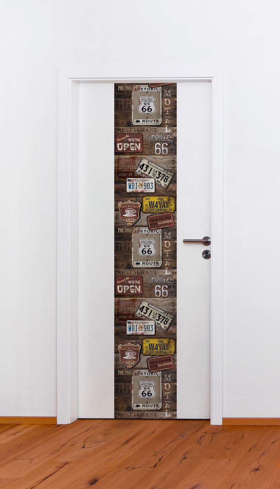             Wood Wallpaper Signs American Diner Style, Used Look - Bruin, Wit, Zwart
        