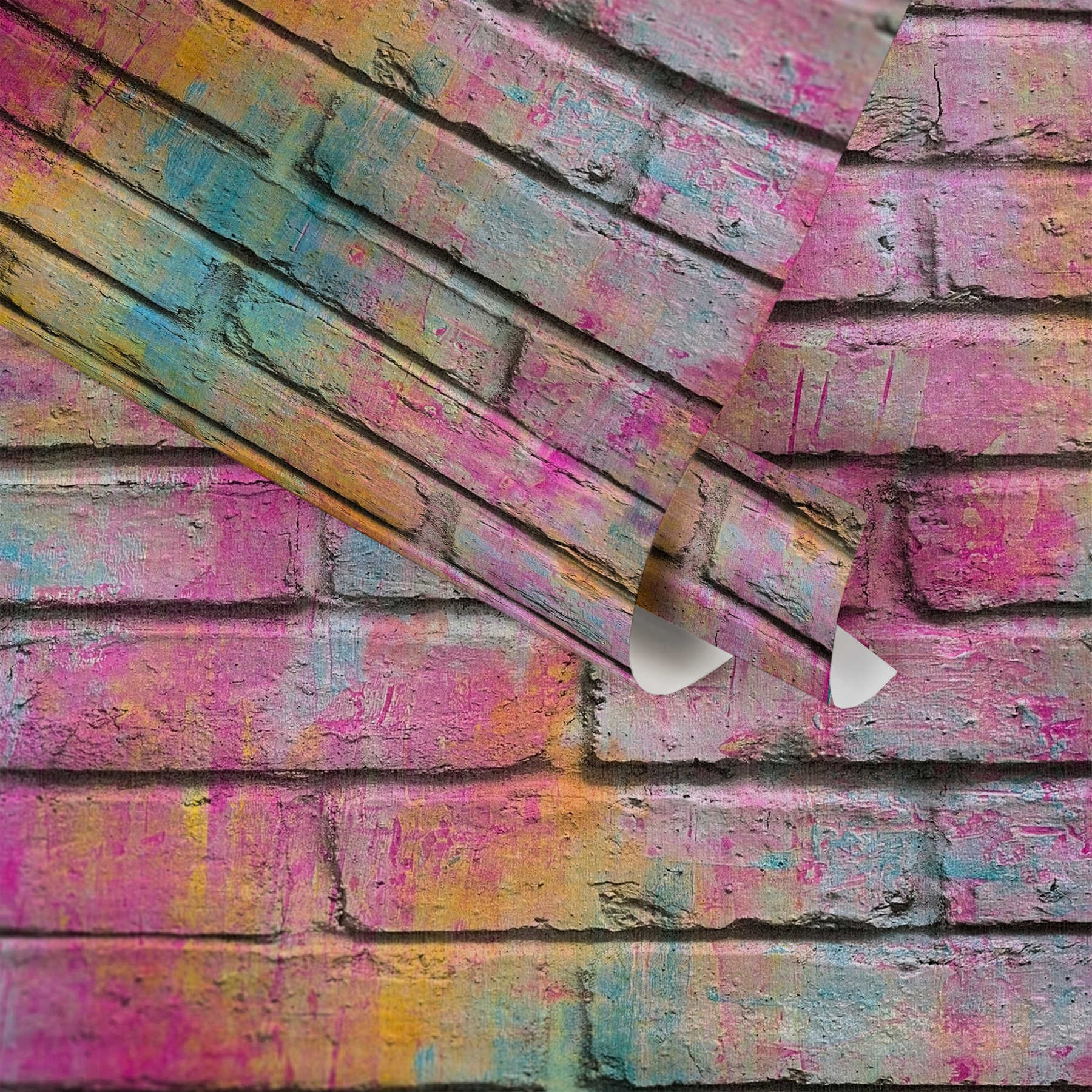             Papel pintado de ladrillo, aspecto de ladrillo con relieve de estructura - multicolor, violeta
        