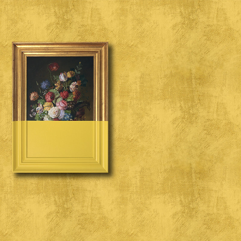 Frame 1 - wall mural art modern interpretation in wiped plaster structure - yellow, copper | mother-of-pearl smooth fleece
