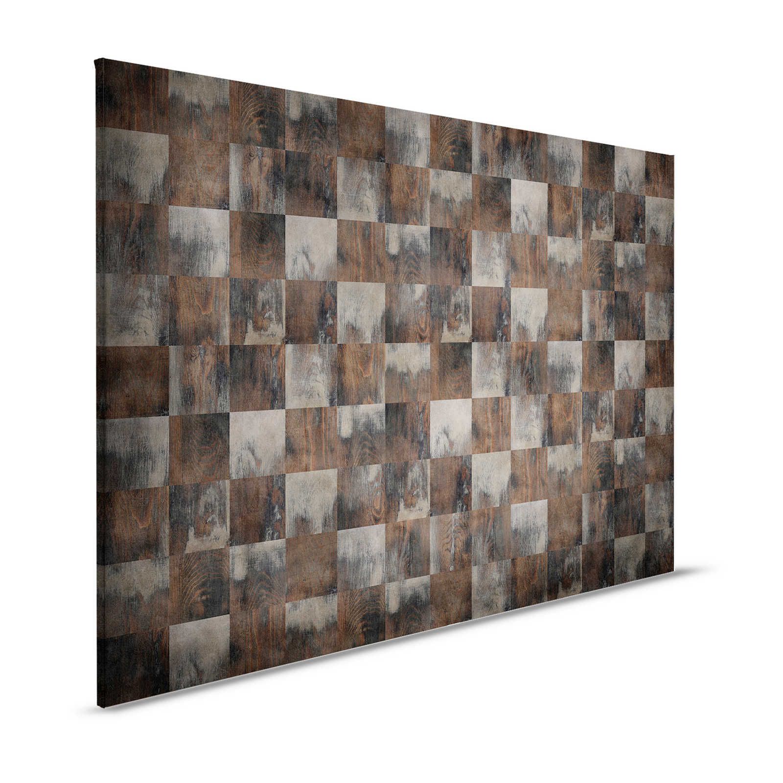 Factory 2 - Wooden-look canvas picture Checkerboard pattern in used look - 1.20 m x 0.80 m
