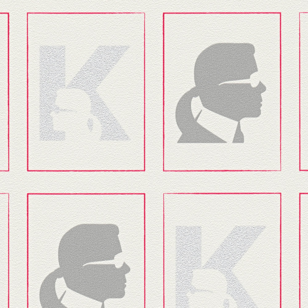             Carta da parati in tessuto non tessuto Karl LAGERFELD con motivo a profilo - grigio, bianco
        