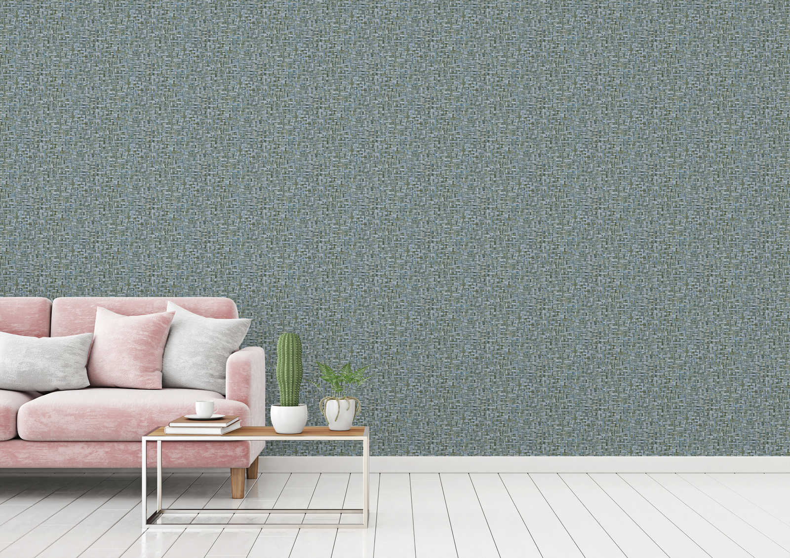             Non-woven wallpaper blue green with braided pattern in nature style - blue
        