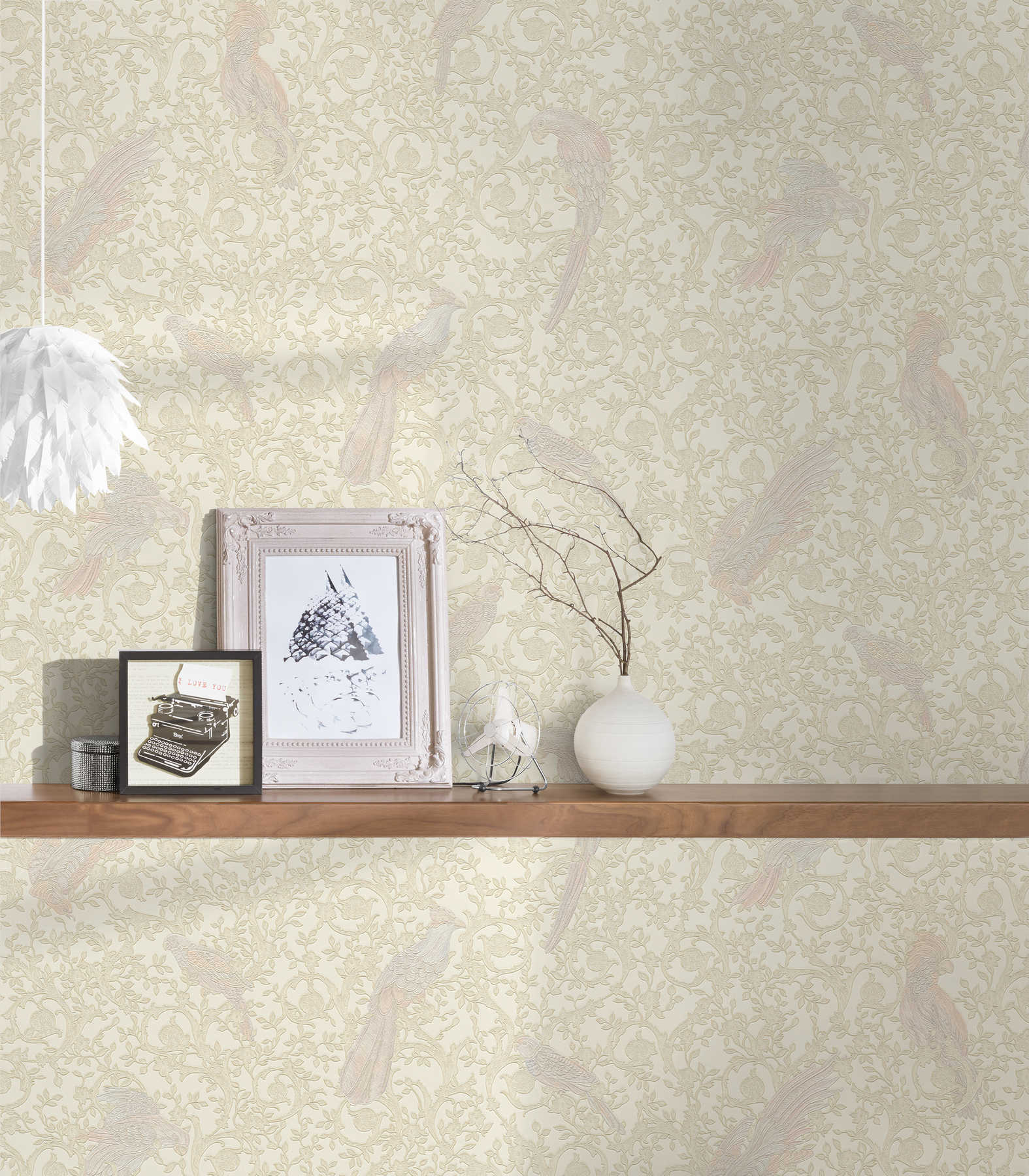             VERSACE Home Papier peint Oiseaux du paradis & accents argentés - argent, beige, crème
        