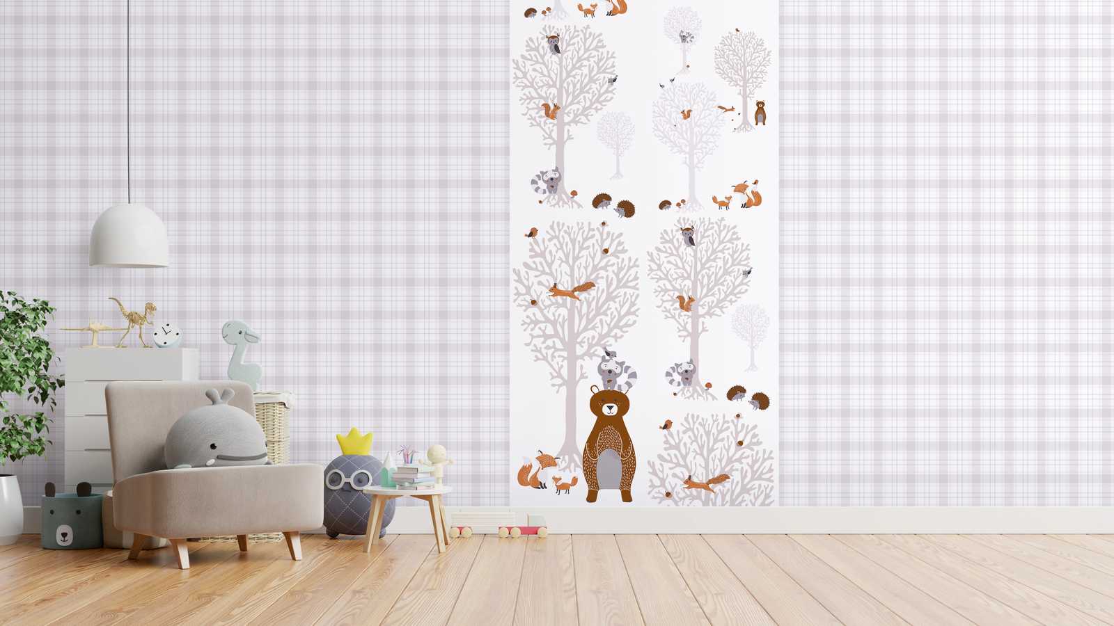            Papel pintado de habitación de niña animales del bosque - marrón, gris, blanco
        