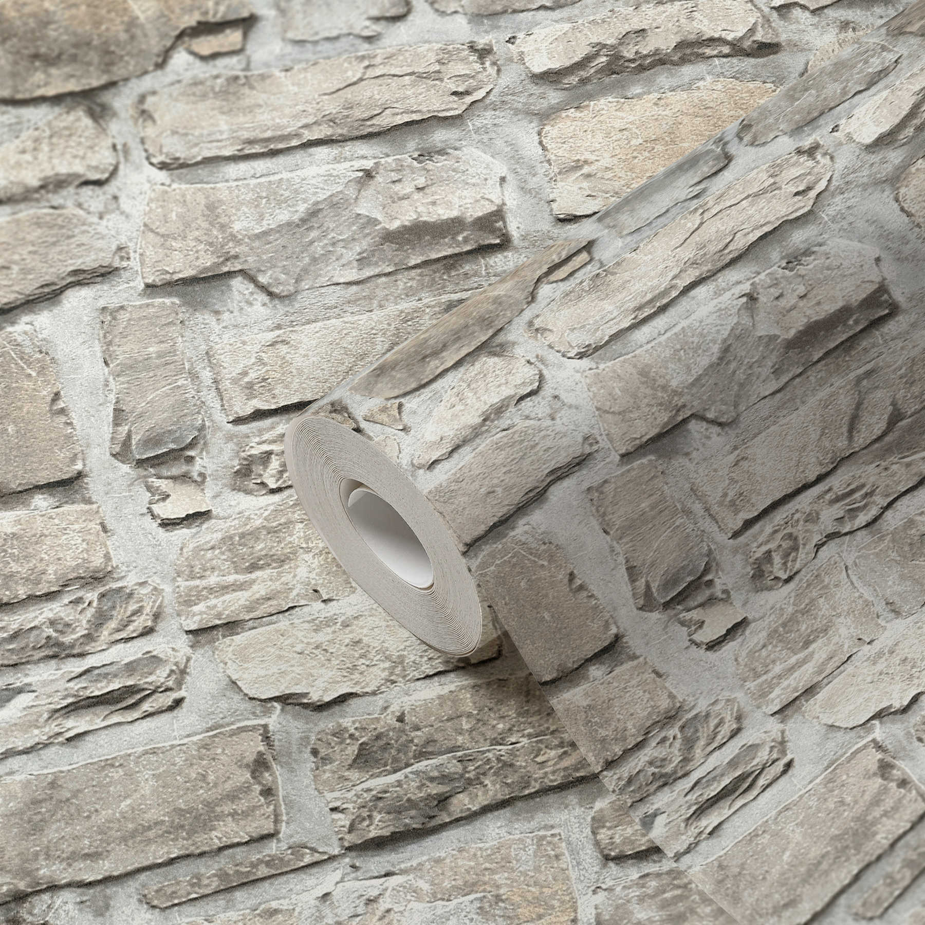             Papier peint pierre avec maçonnerie en pierre naturelle - gris, beige
        