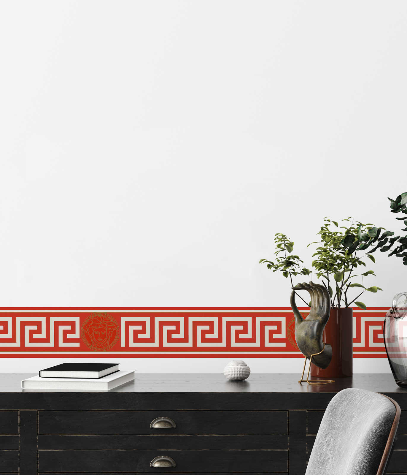             VERSACE wallpaper border with meander design - metallic, red
        