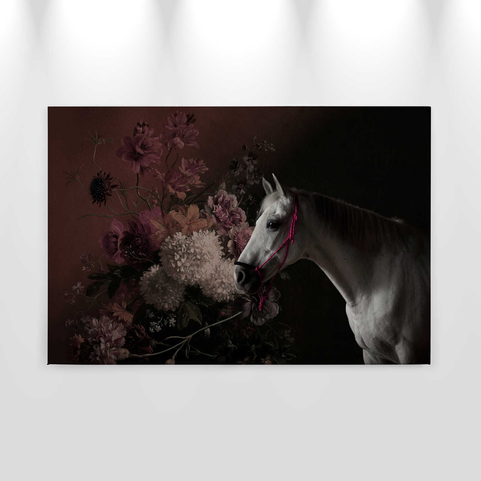             Canvas schilderij Paarden Portret met Bloemrijk - 0,90 m x 0,60 m
        