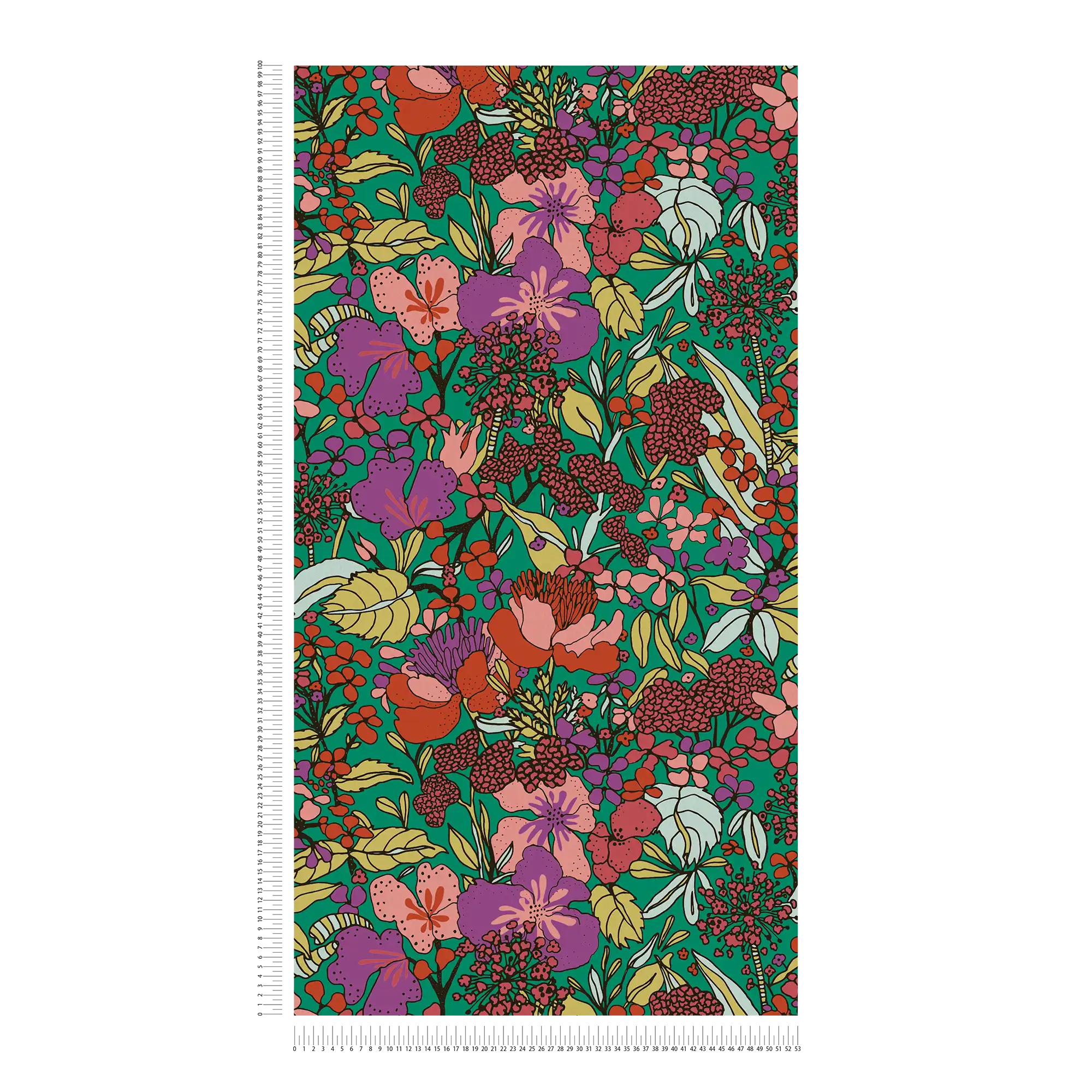             papel pintado flores coloridas en estilo colour block - colorido, verde, rojo
        