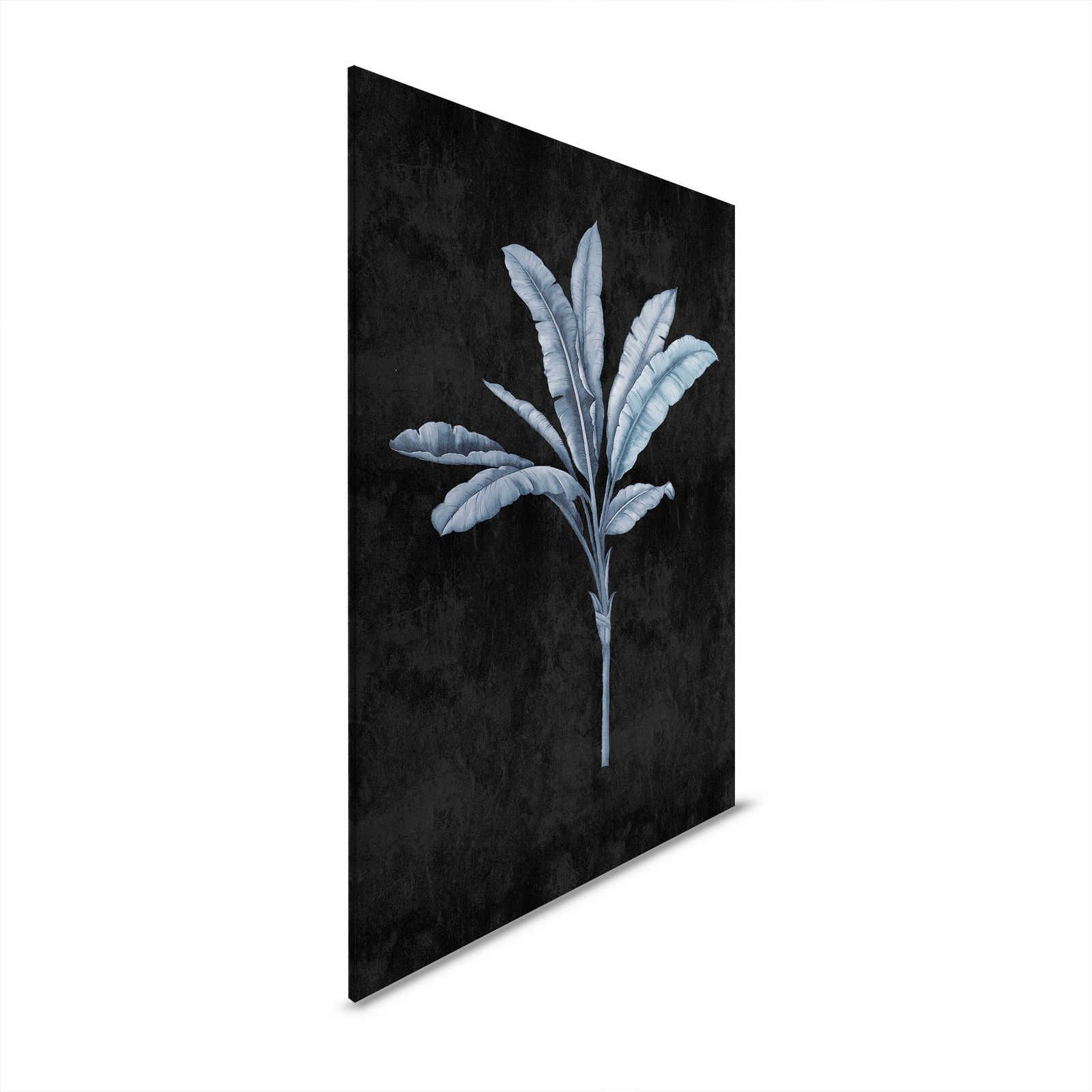 Fiji 2 - Canvas painting Black with Blue Grey Palm motif - 0.60 m x 0.90 m
