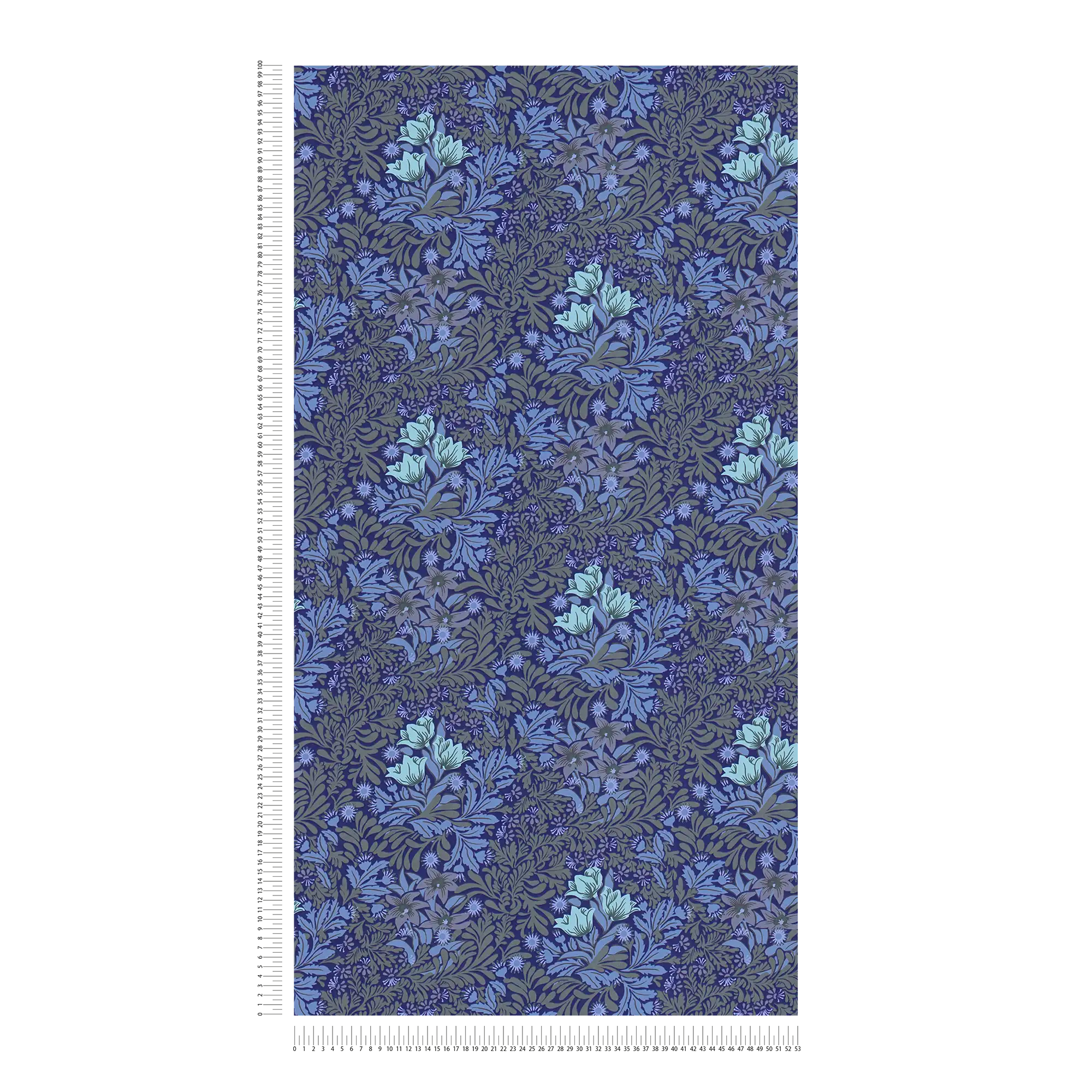             Bloemrijkvliesbehang met bladranken en bloemen - blauw, grijs, groen
        