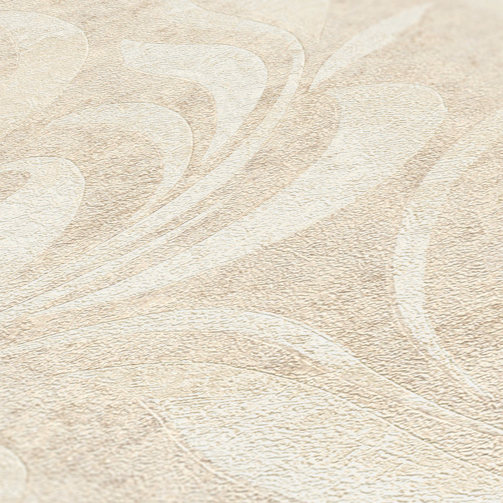             wallpaper tendrils pattern with structure & colour hatching - cream, metallic
        