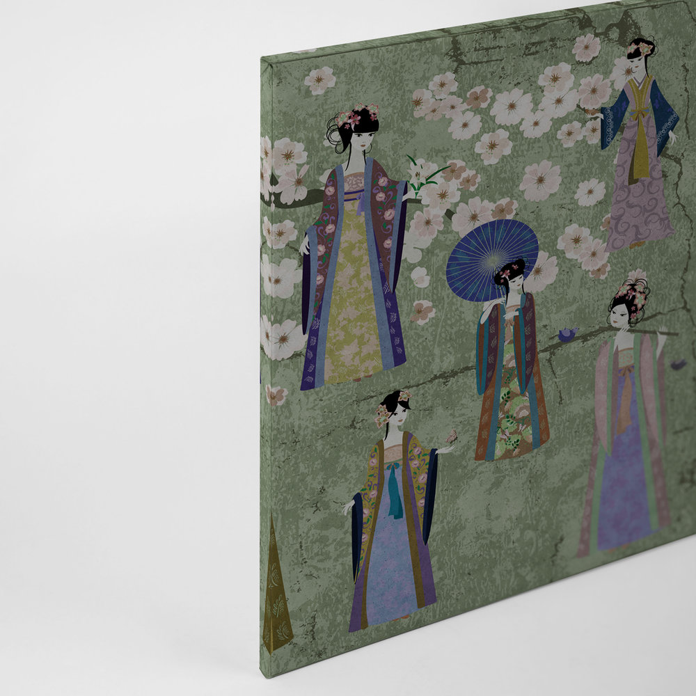             Tableau toile Japon BD avec fleurs de cerisier | vert, bleu - 0,90 m x 0,60 m
        