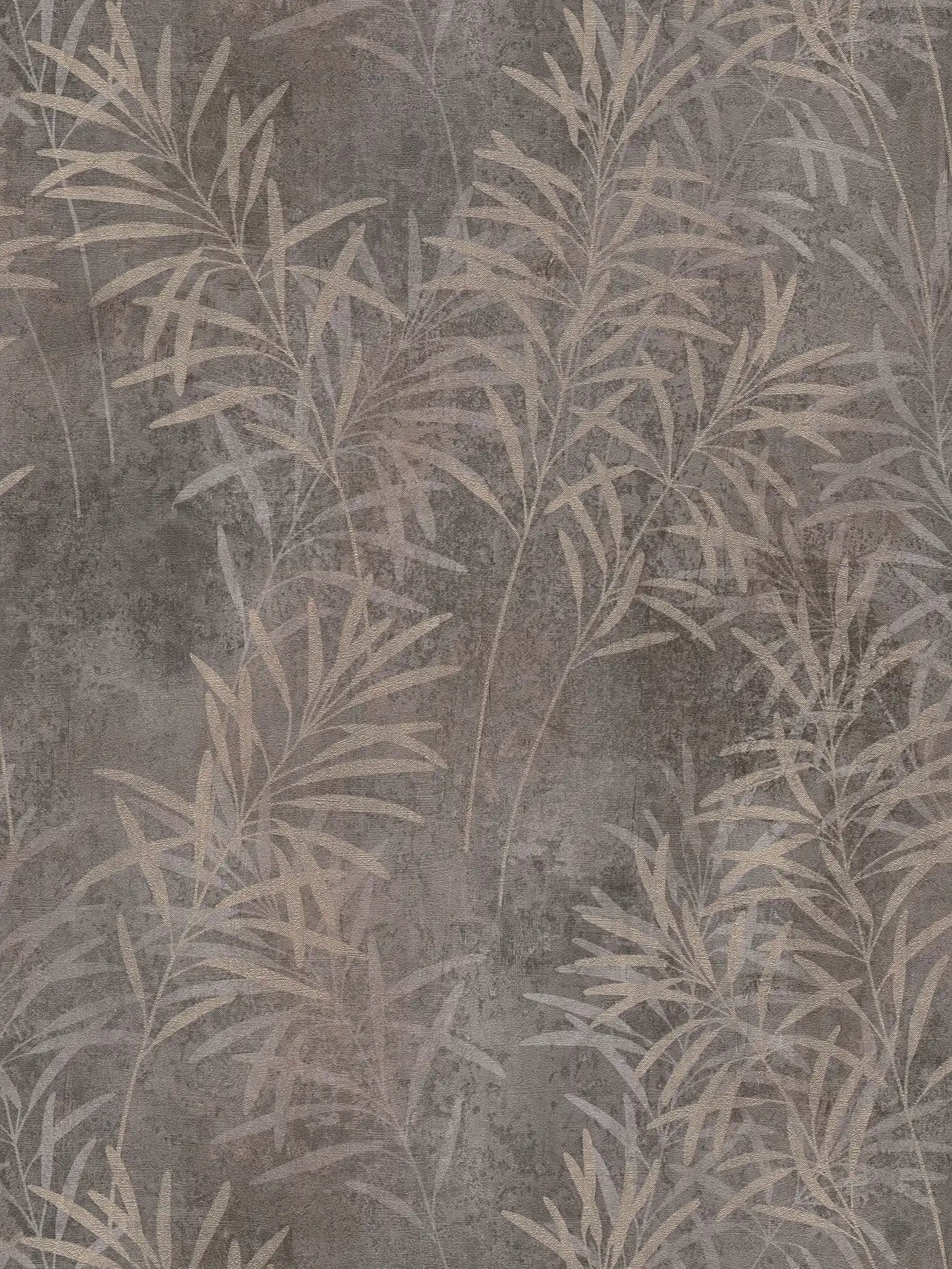 Papel pintado no tejido con motivos de hierba y estructura fina - gris, beige, metálico
