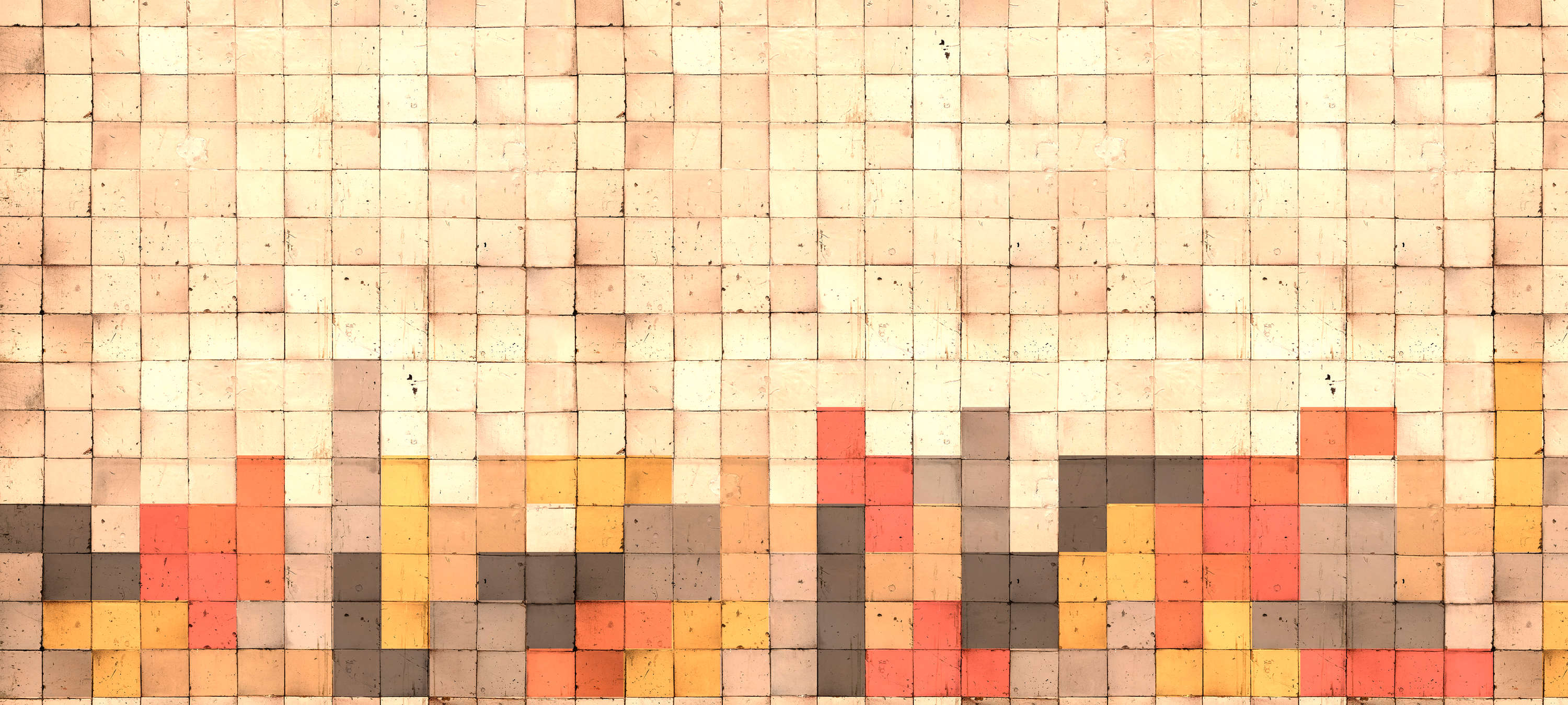             Fotomurali stile Tetris, cemento 3D, mosaico di cubi - Giallo, Arancione, Rosso
        
