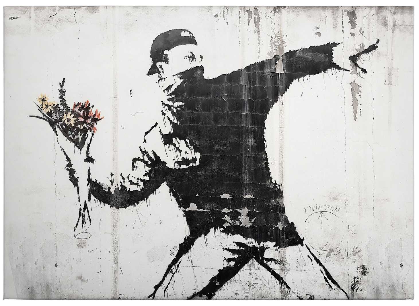             Banksy canvas print "Flower Thrower" graffiti style
        