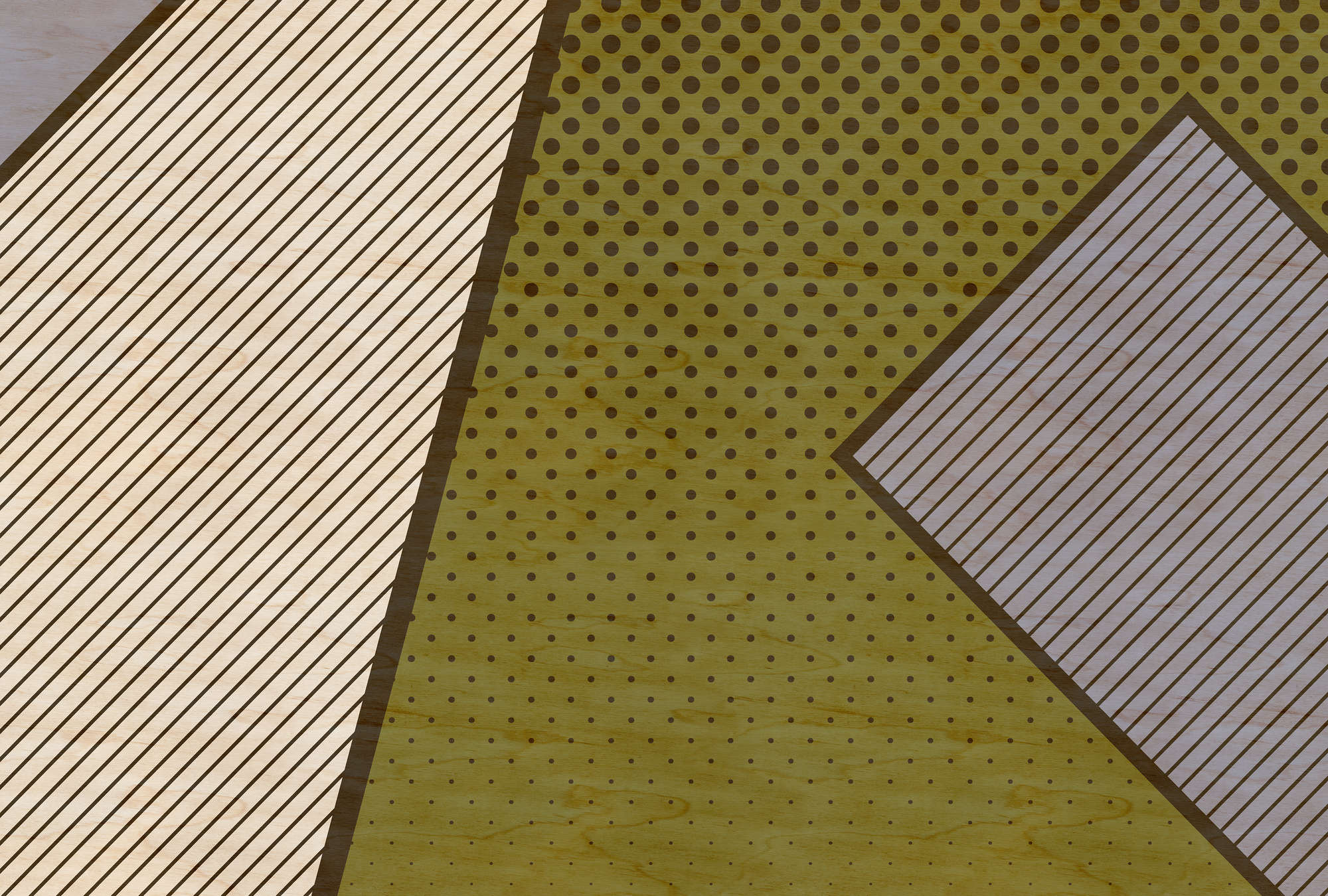             Bird gang 2 - Papier peint, motif moderne style pop art - structure contreplaquée - beige, jaune | Premium intissé lisse
        