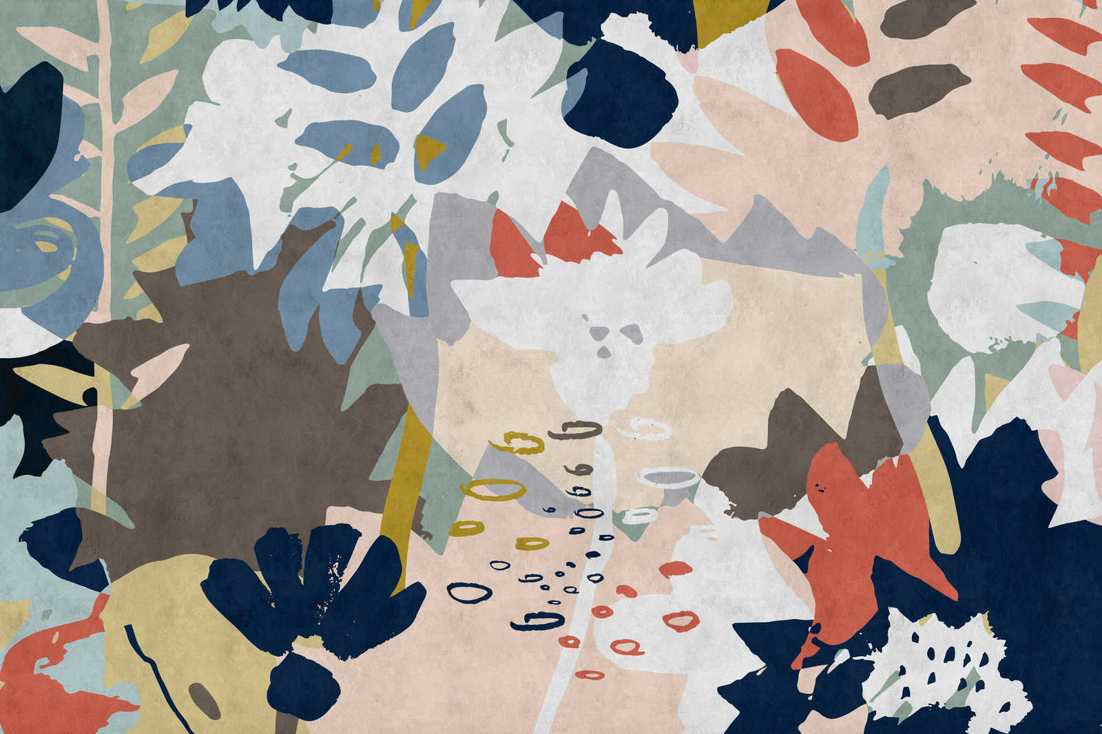             Collage floral 4 - Pintura sobre lienzo con motivo de hojas de colores - estructura de papel secante - 0,90 m x 0,60 m
        