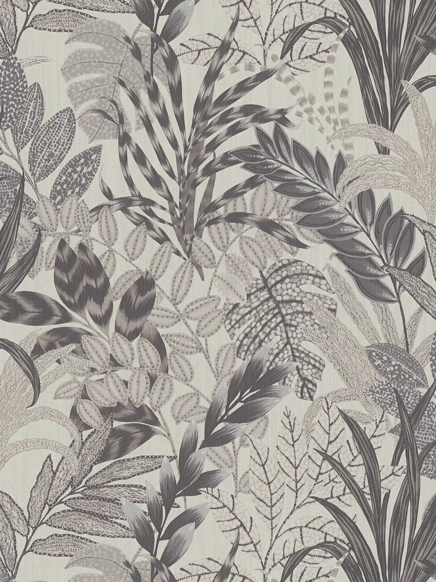 Papier peint monochrome jungle avec structure gaufrée - gris, blanc

