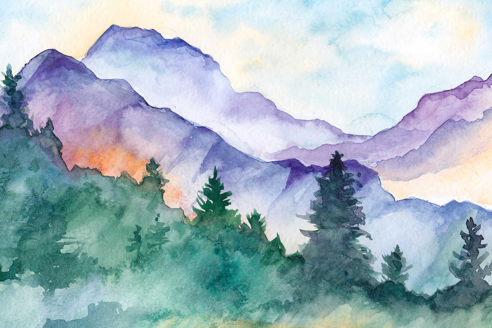             Lienzo paisaje de montaña pintado con acuarelas - 0,90 m x 0,60 m
        