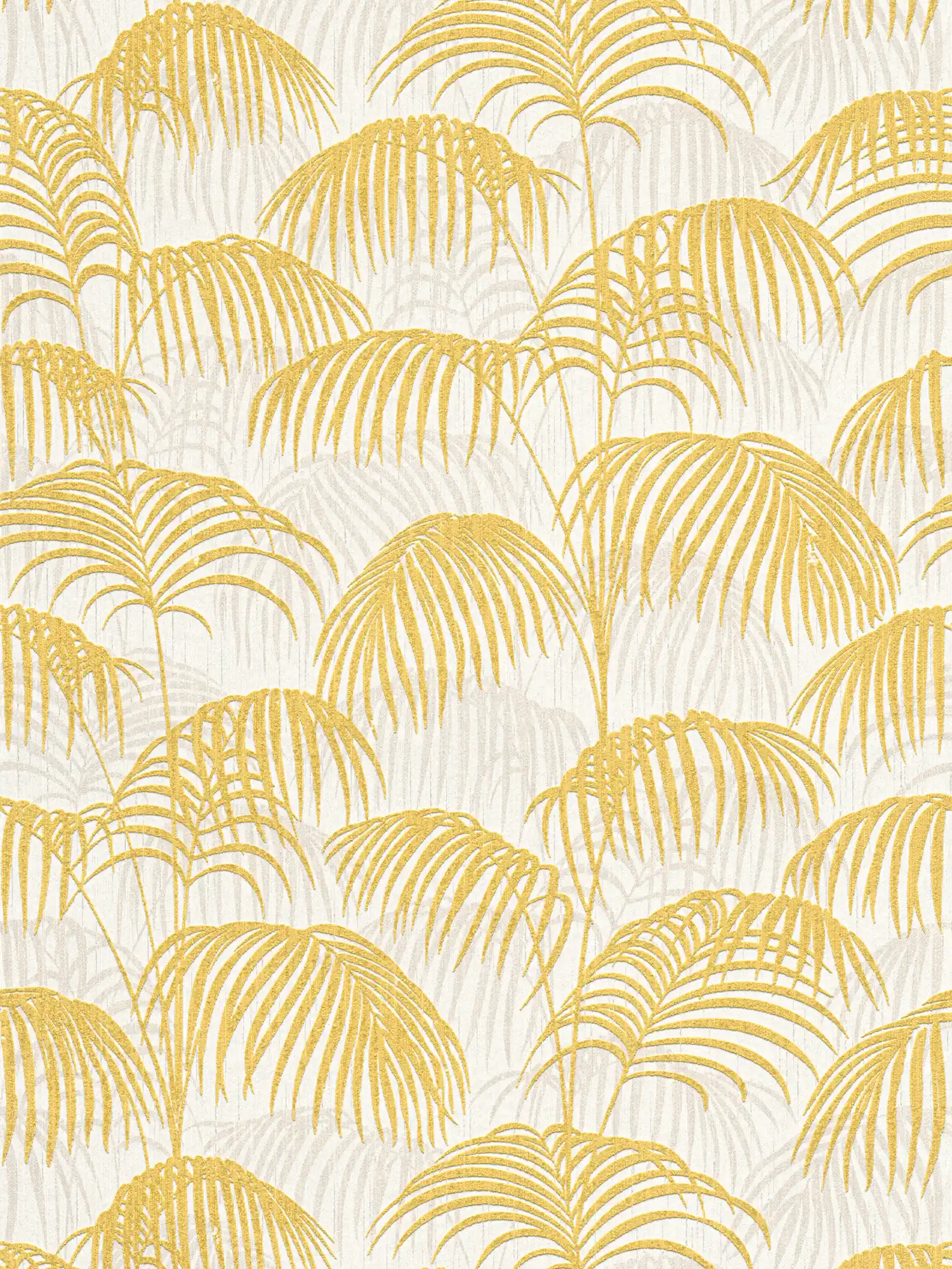 Palm wallpaper with gold effect & structure design - metallic, white
