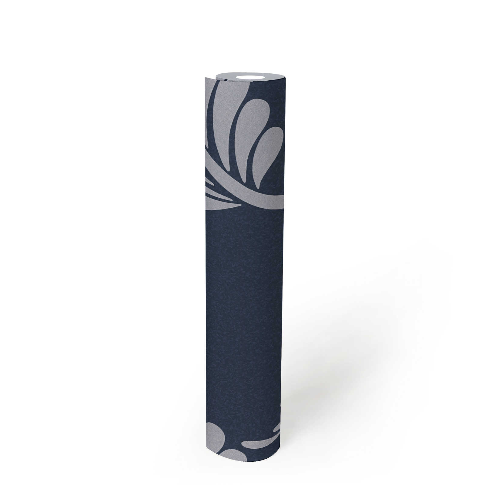             Floral paper wallpaper glossy with leaves - blue, silver
        