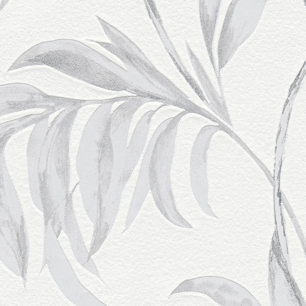             carta da parati con foglie e viticci in stile acquerello - grigio, bianco
        
