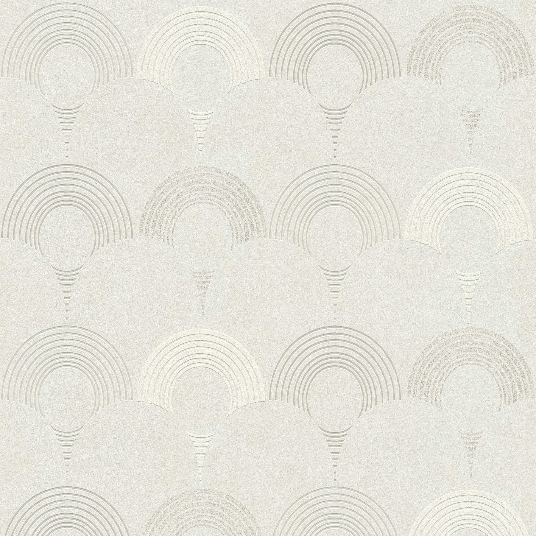         Papier peint intissé style rétro, motifs circulaires géométriques - gris, argent, blanc
    